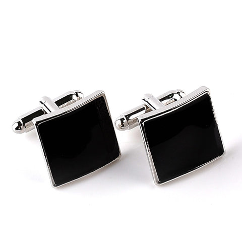 Classic Luxury Custom Silver Black Enamel Square Cufflinks For Men