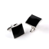 Classic Luxury Custom Silver Black Enamel Square Cufflinks For Men