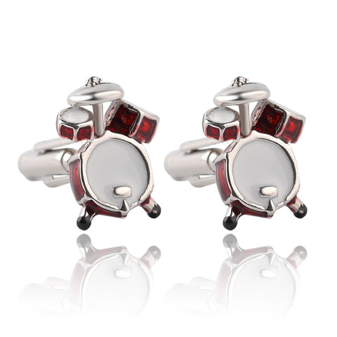 Men Cuff Links Red White Musical Band Drum