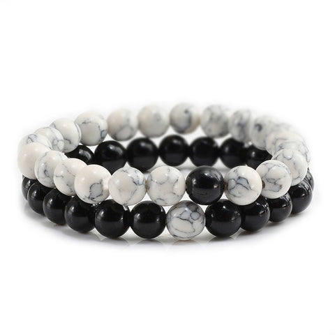 Natural Stone White and Black Yin Yang Beaded Bracelets