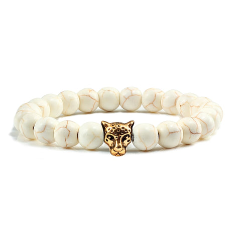Gold Leopard Head Beads Buddha Bracelet