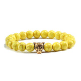 Gold Leopard Head Beads Buddha Bracelet