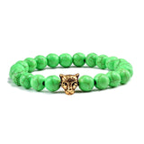 Gold Leopard Head Beads Buddha Bracelet