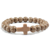 Trendy Jesus Cross Charm Blue Turquoises Men Bracelet Black Lava Stone