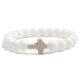 Trendy Jesus Cross Charm Blue Turquoises Men Bracelet Black Lava Stone